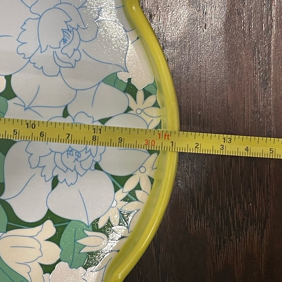 Anthropologie Lyla Scalloped Yellow & Green Floral Round Tray - Picture 2 of 3